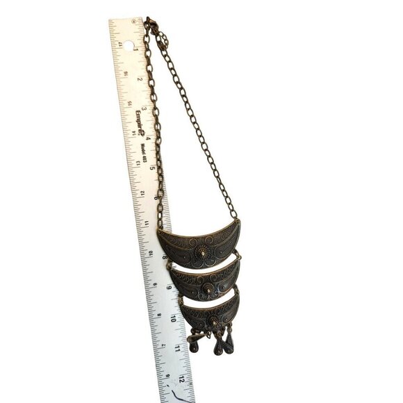 Boho Statement Necklace With Tiered Crescent Design & Dangling Charms - Picture 4 of 5